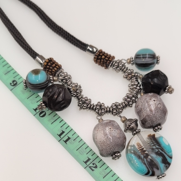 Sedona Sunset Chico's Statement Turquoise and Brown Beaded Necklace Set - Picture 7 of 9